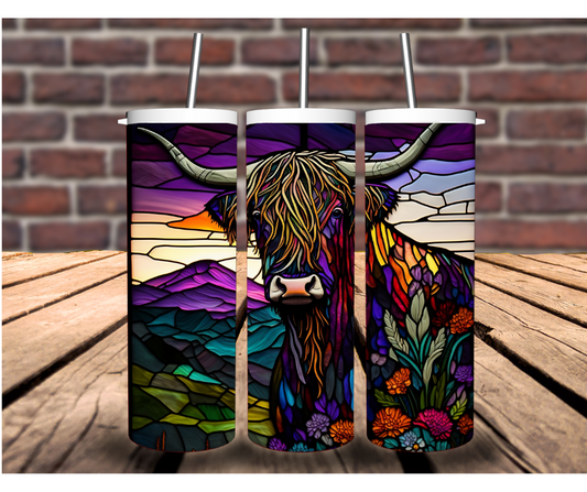 Stained Glass highland cow tumbler