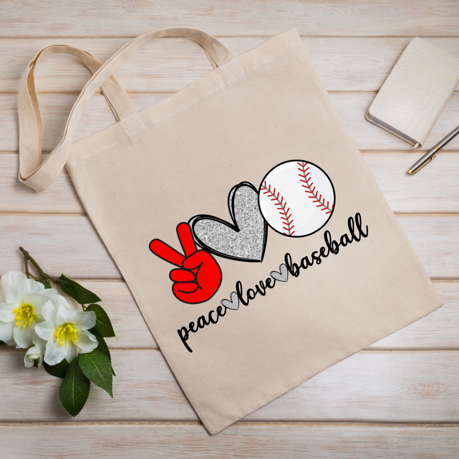 Peace Love Baseball tote bag